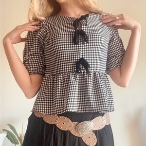 Elegant Black and White Gingham Blouse